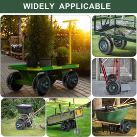 Taifa wheel used on a garden cart for outdoor tasks
