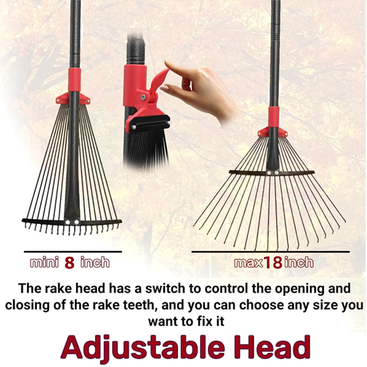 TAILERNRUYE rake with 18 metal teeth for tough debris