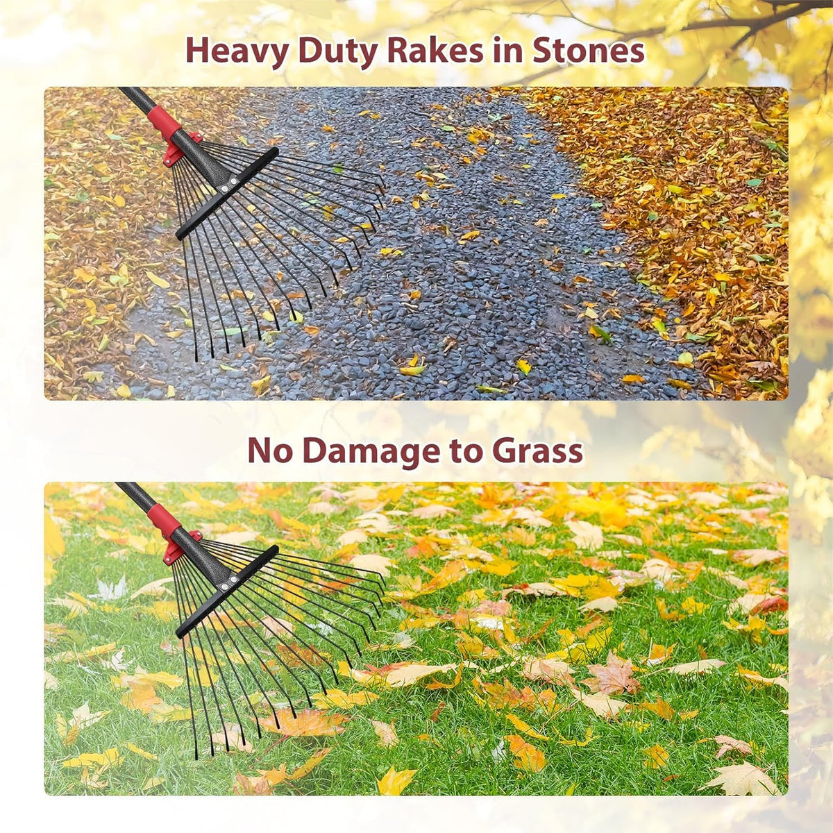TAILERNRUYE versatile rake removing mulch and grass clippings