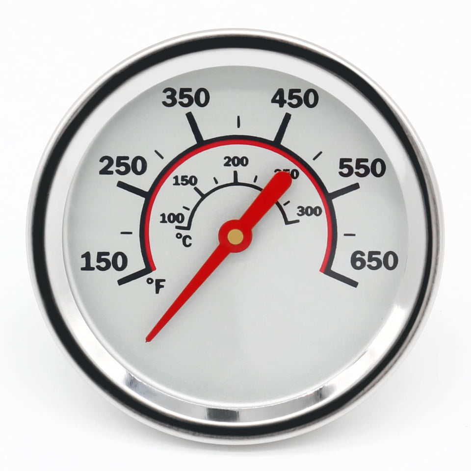 Tailgriller 1.85-inch lid thermometer face with clear night readings.