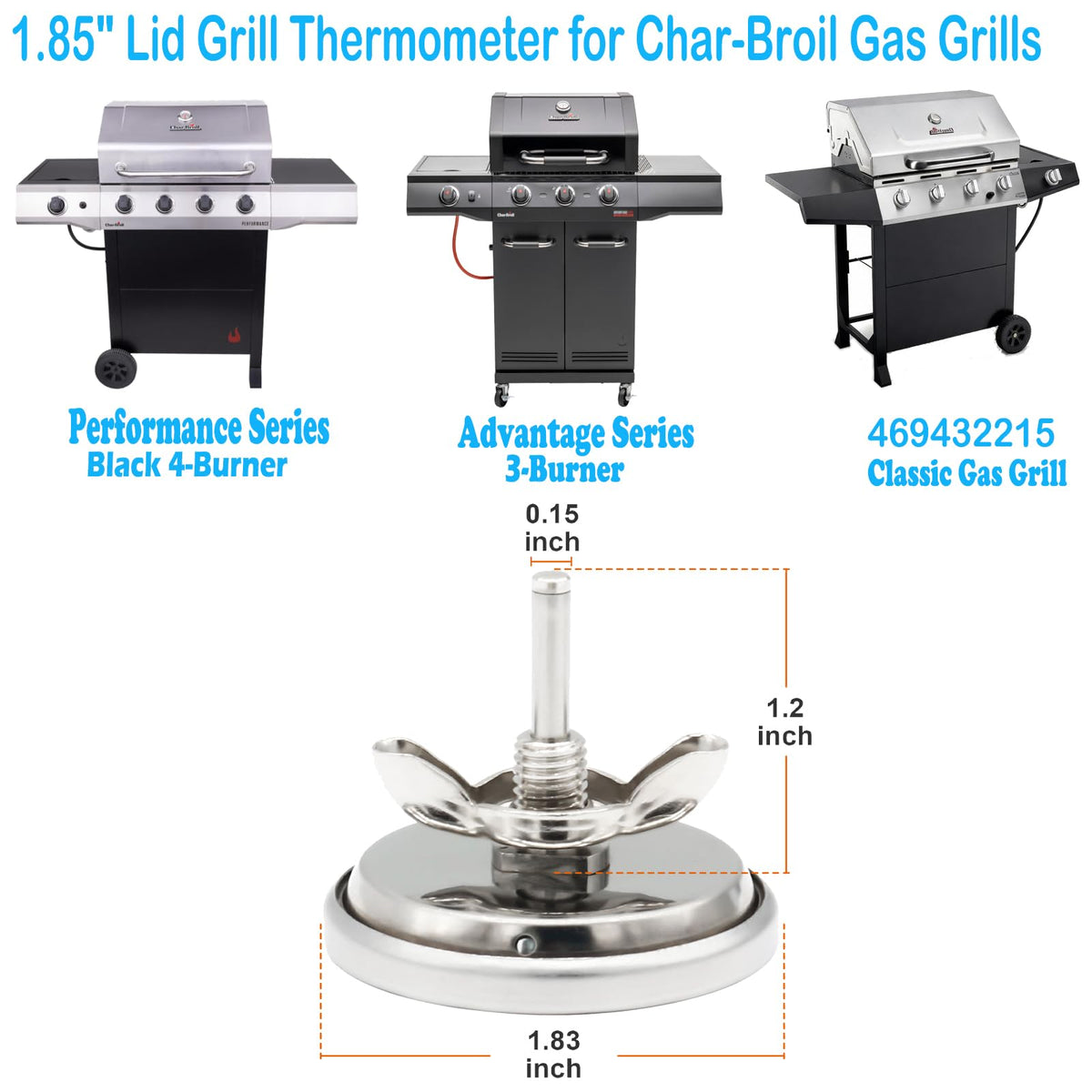 Tailgriller stainless steel construction for durable grill gauge.