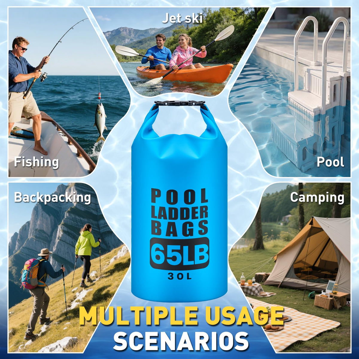 TAINAT outdoor-weight bags used beside pool steps for stability
