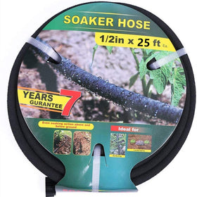 Taisia half-inch soaker hose in a 25ft coil for efficient garden irrigation.
