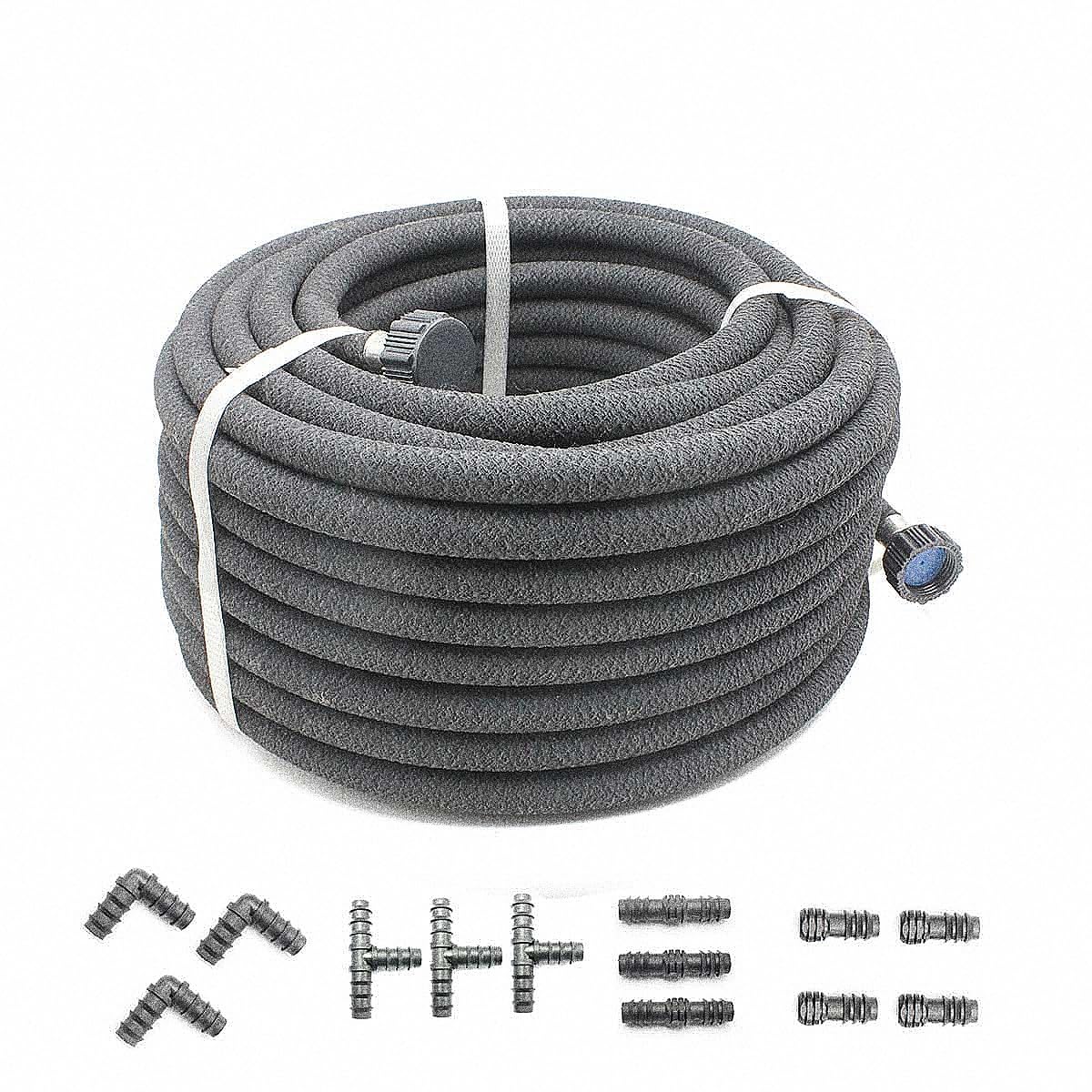 Taisia soaker hose easily unrolled and staked for flexible garden setup.