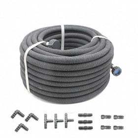 Taisia soaker hose easily unrolled and staked for flexible garden setup.