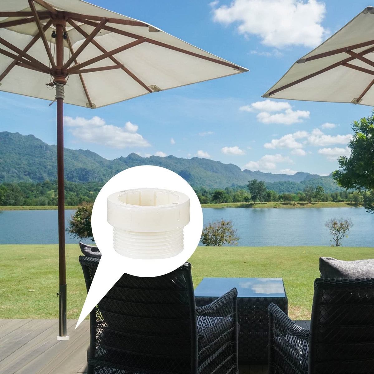 Taiyin easy-install sleeve simplifies securing pool umbrellas on decks