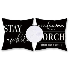TAJWE outdoor pillow cover with black and white welcome pattern for patio weatherproof use
