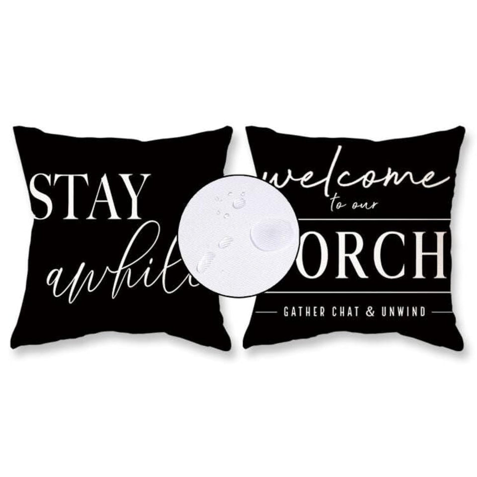 TAJWE outdoor pillow cover with black and white welcome pattern for patio weatherproof use
