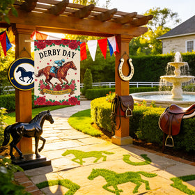 Takealooko Kentucky horse flag uses durable outdoor polyester for long-lasting lawn decor.