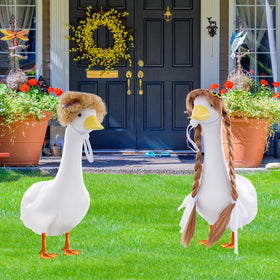 TAKEALOOKO porch goose statue decor setup creates charming outdoor scenes