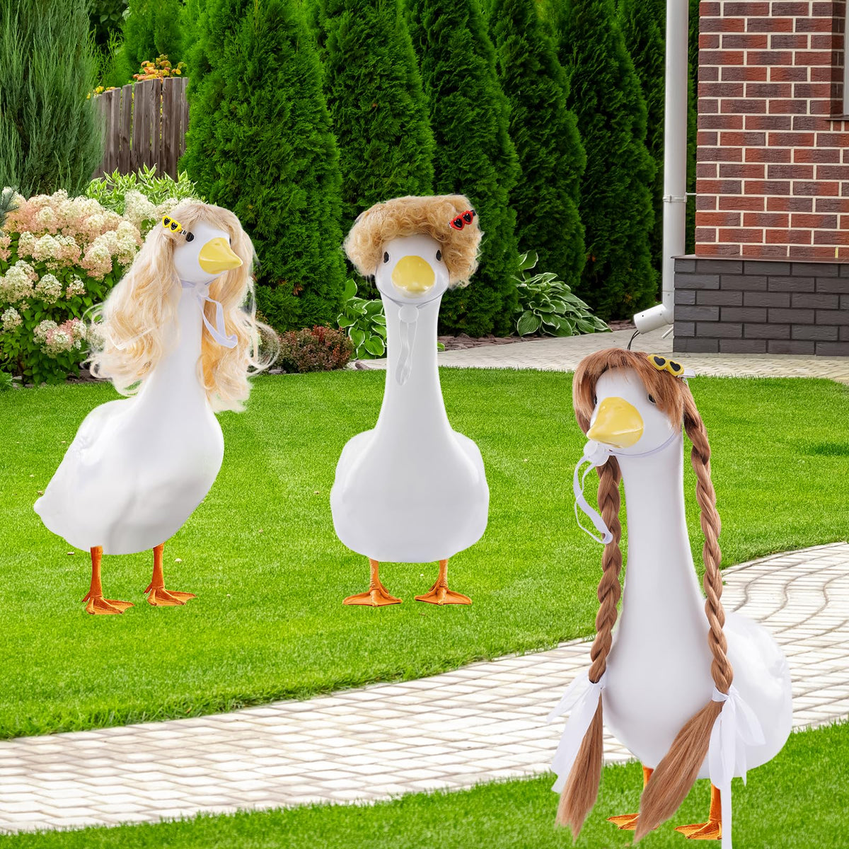 TAKEALOOKO porch goose wig brown double braid adds cute yard styling