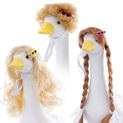 TAKEALOOKO porch goose wig with light brown afro for festive garden decor