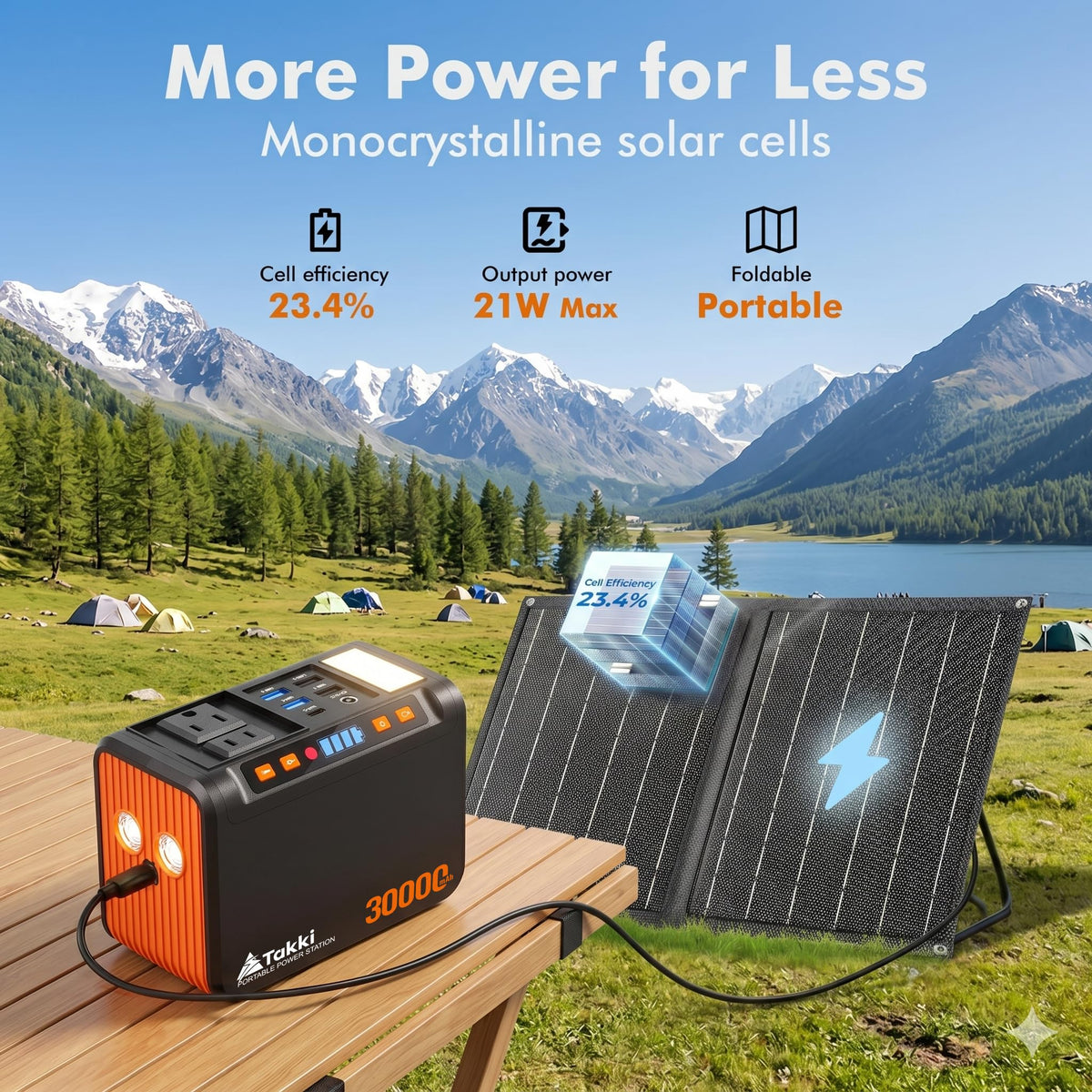 Takki folded solar panel compactly stored for travel
