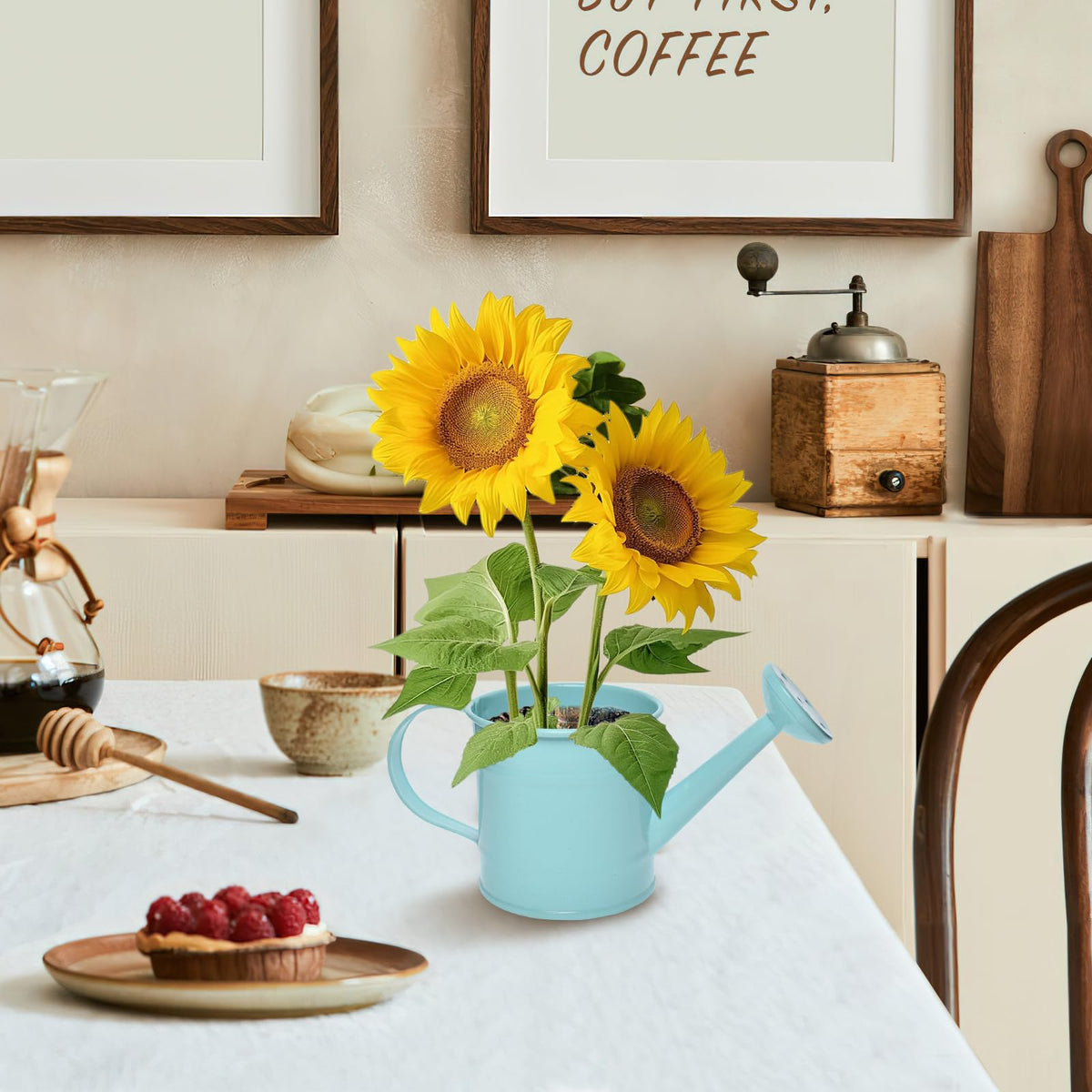 TAKMA metal-finish mini watering can; durable decorative accent for desks.