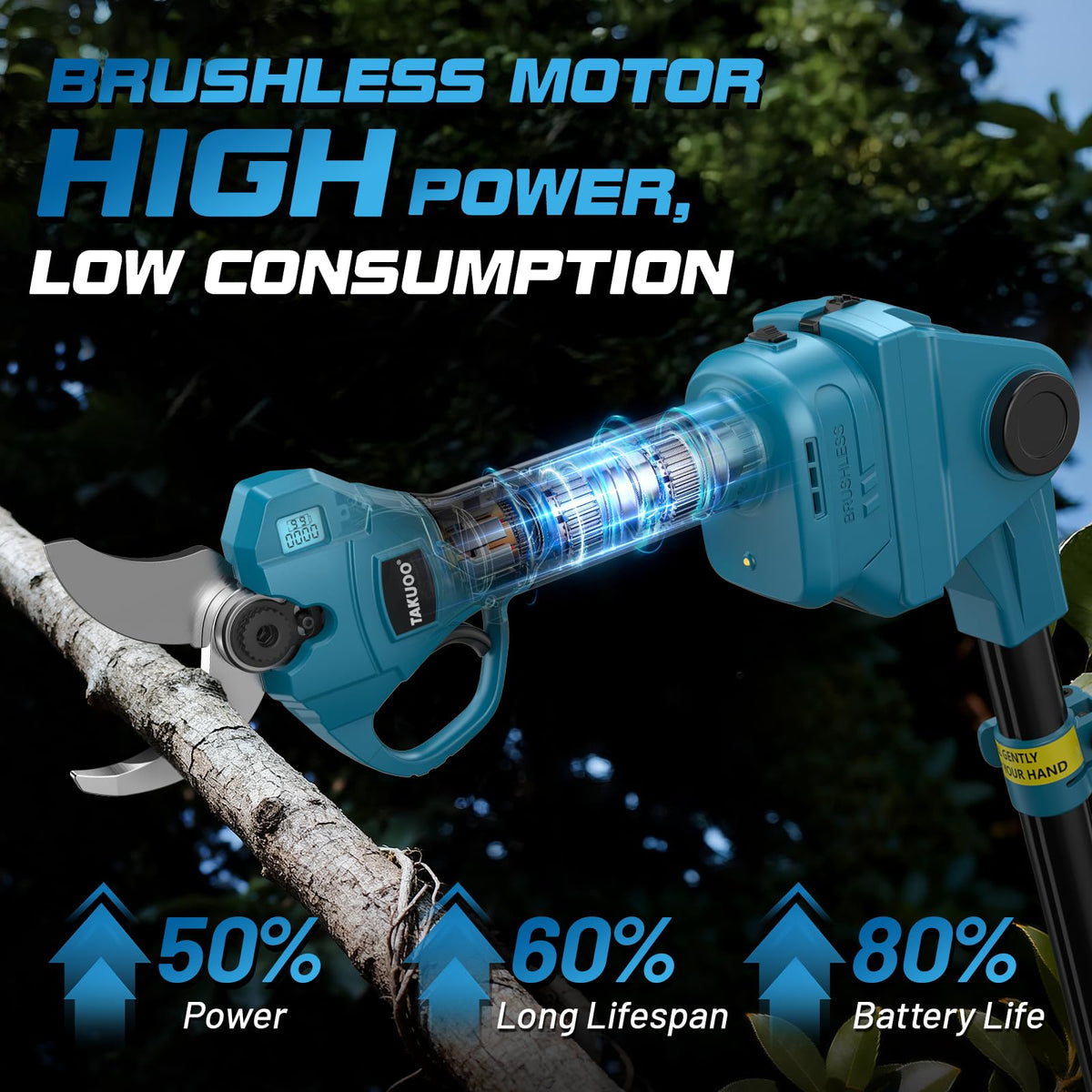 Takuoo dual cutting modes for quick and thick branches