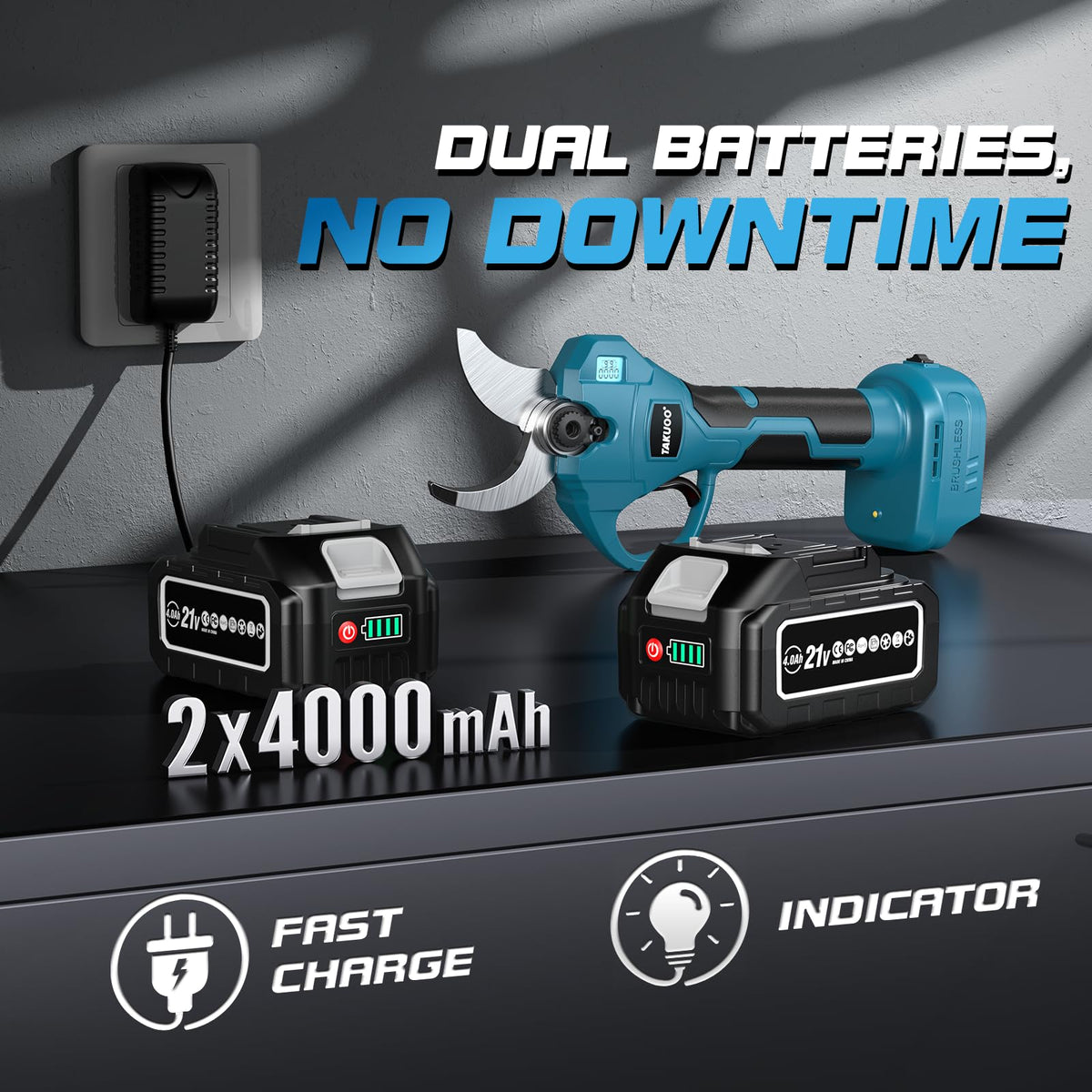 Takuoo LCD display shows battery level and cut count in real time