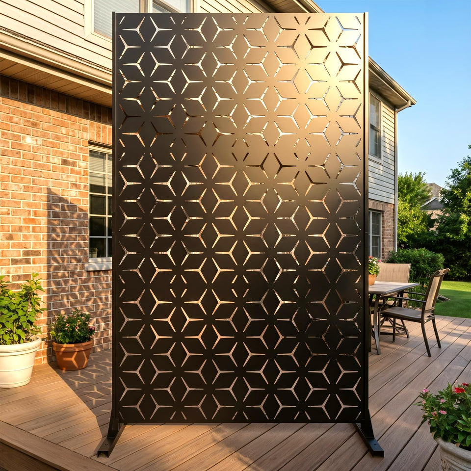 TALLYVER 6FT metal privacy screen outdoors shows durable build for year round privacy.