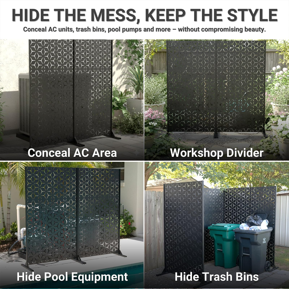 TALLYVER deck privacy screen setup shows quick secure installation without digging.