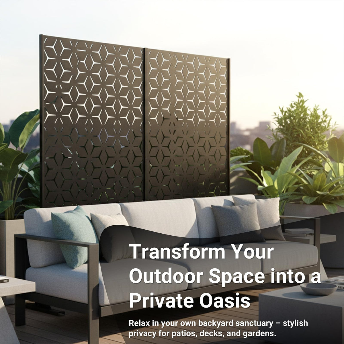 TALLYVER laser cut geometric pattern privacy panel adds a modern decorative touch.