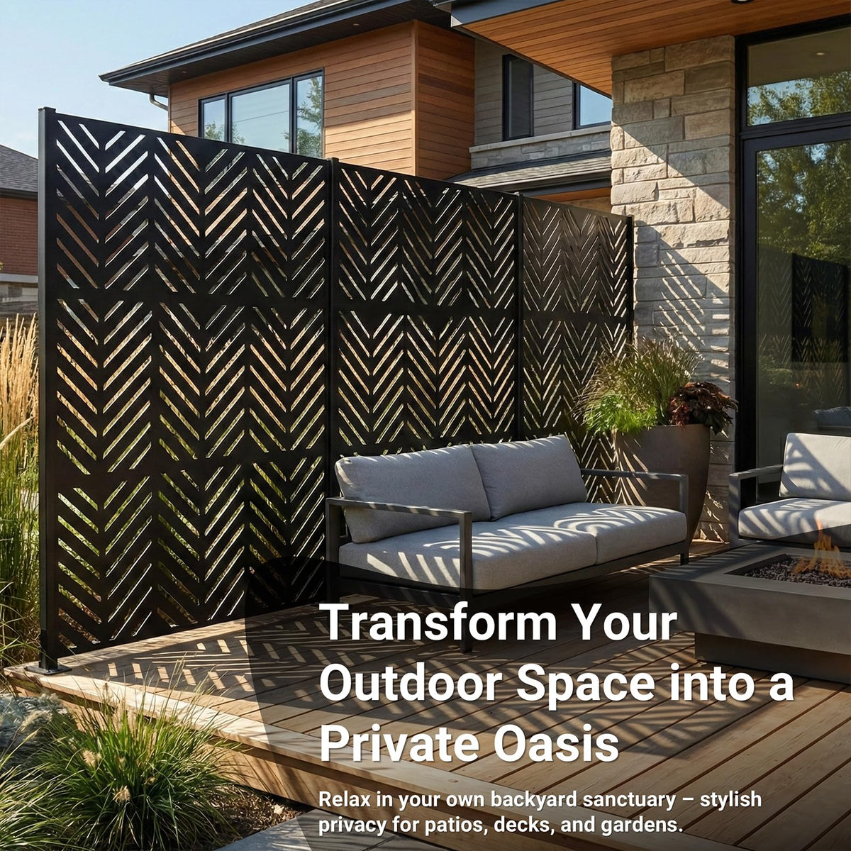 TALLYVER privacy screen side profile showing durable rustproof steel design