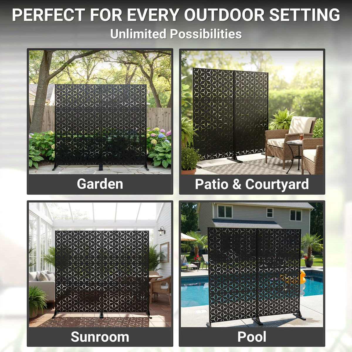 TALLYVER patio privacy screen in use demonstrates flexible layout for seating areas.