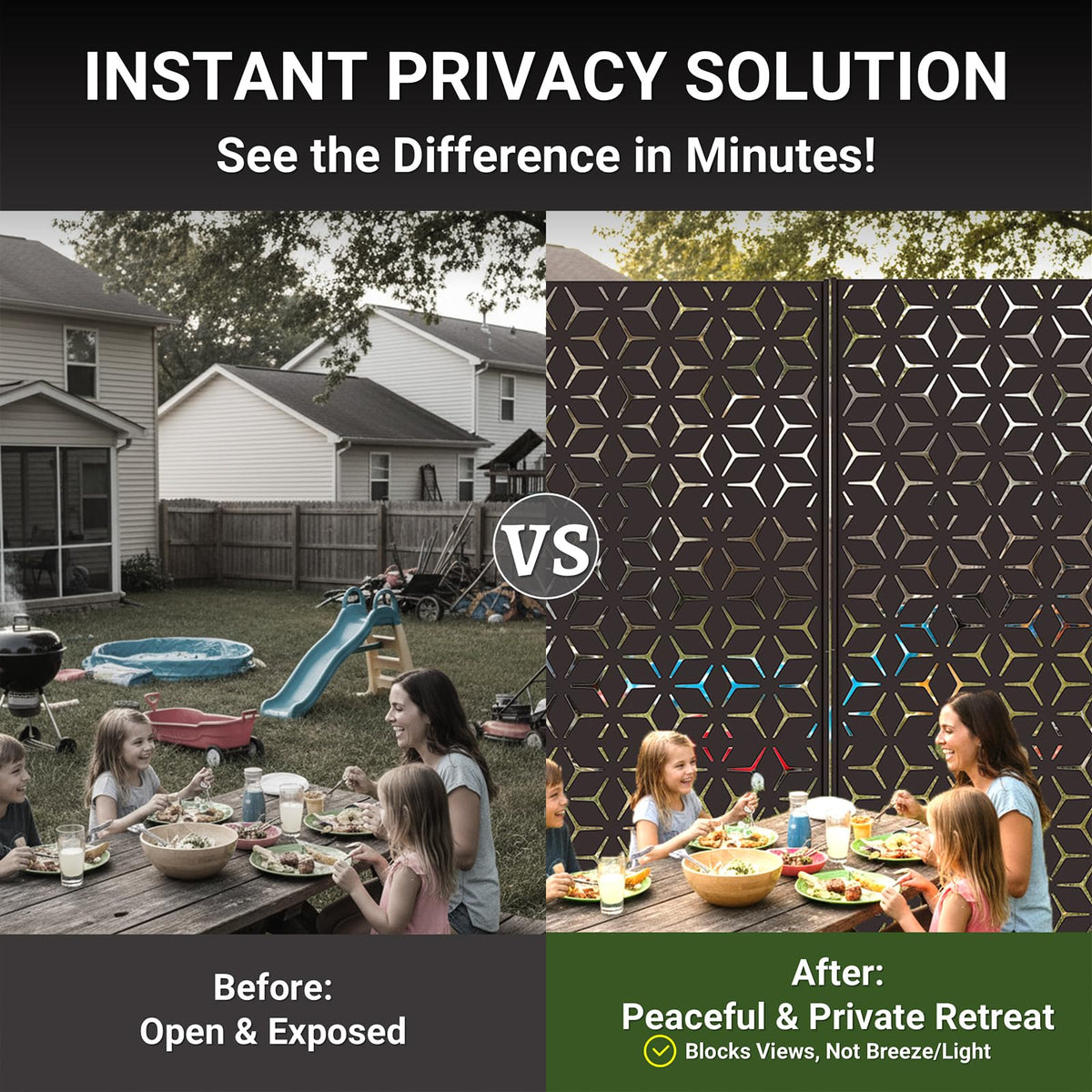 TALLYVER privacy screen divider in garden creates intimate spaces while preserving airflow.