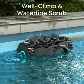 Talosbo C1 in-ground pool cleaner demonstrated in a large backyard pool.