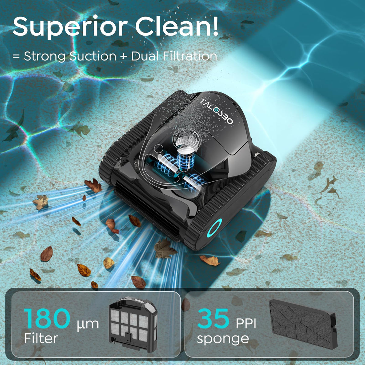 Talosbo C1 waterline cleaning at edge, maintaining crystal-clear water lines.