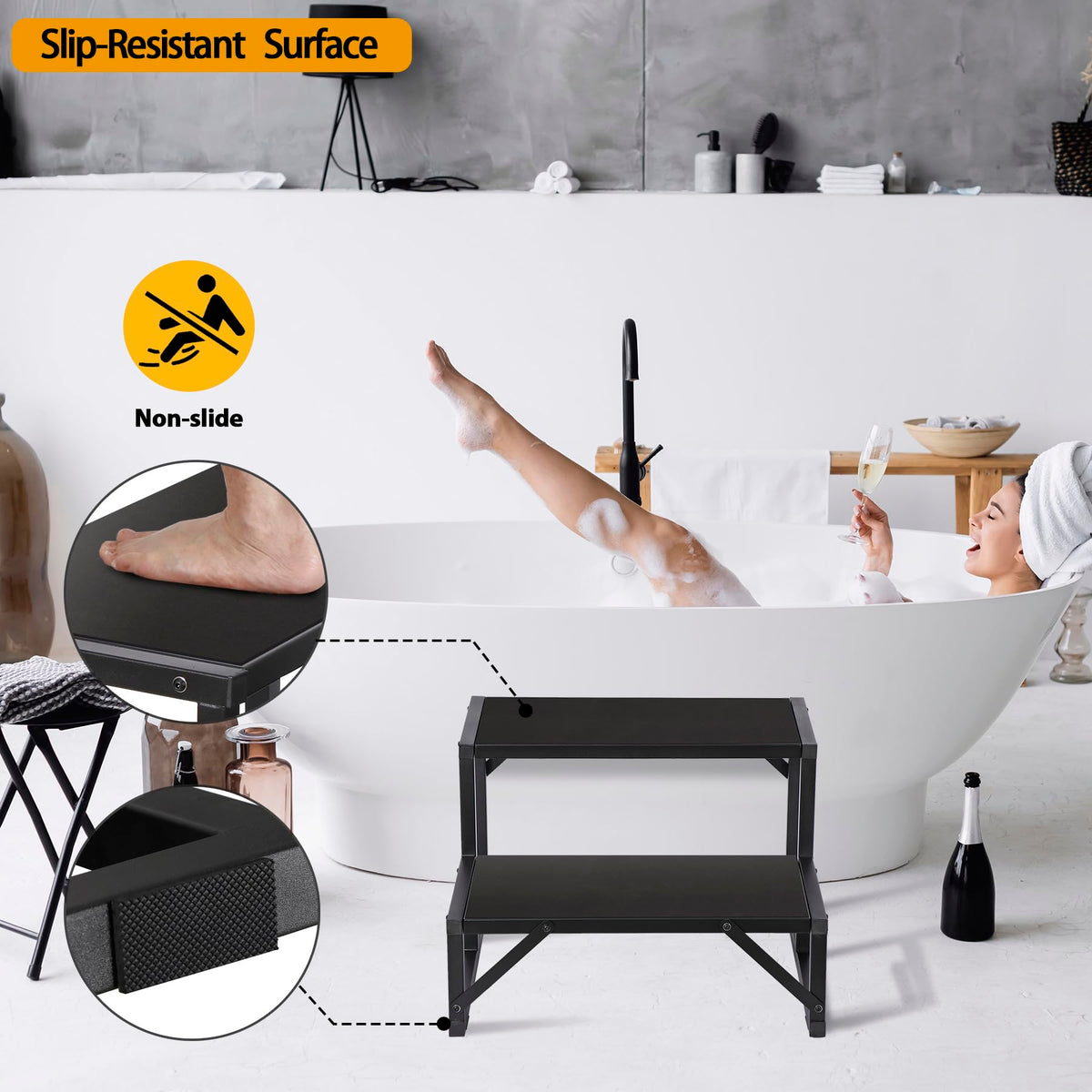 Talustool edge spa step assembly demonstrates quick, tool-free setup.