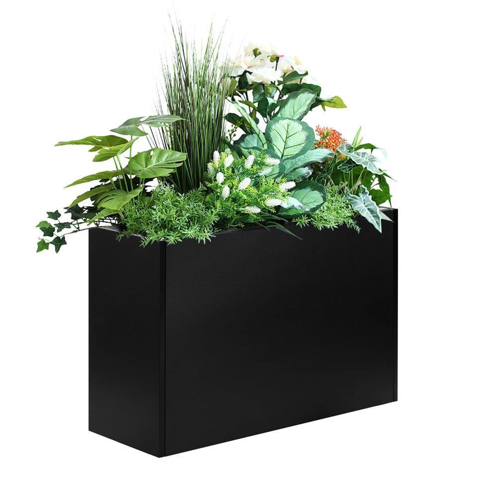 Talustool heavy-duty planter box front view in rust-resistant steel for outdoor durability.