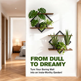 TALVADI versatile wall rack holds small plants, books, or decorative accents