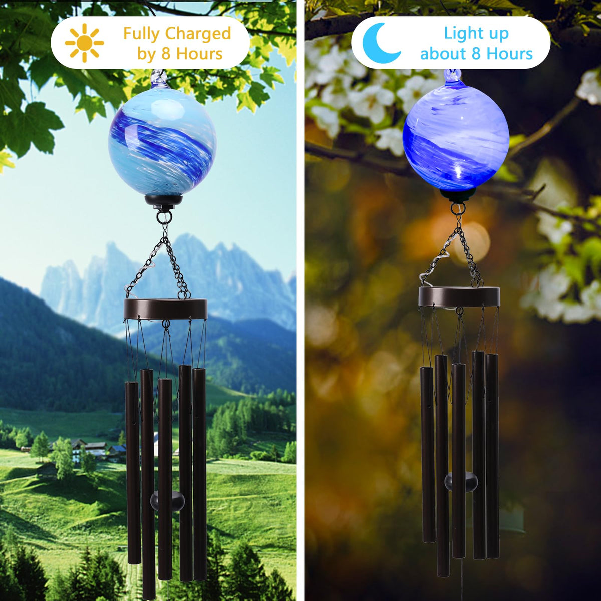 Taman glass wind chime close-up shows paint splash