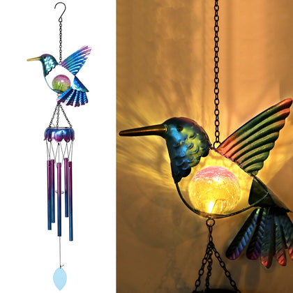 Taman Solar Wind Chime with hummingbird crack-glass light enhances outdoor ambiance