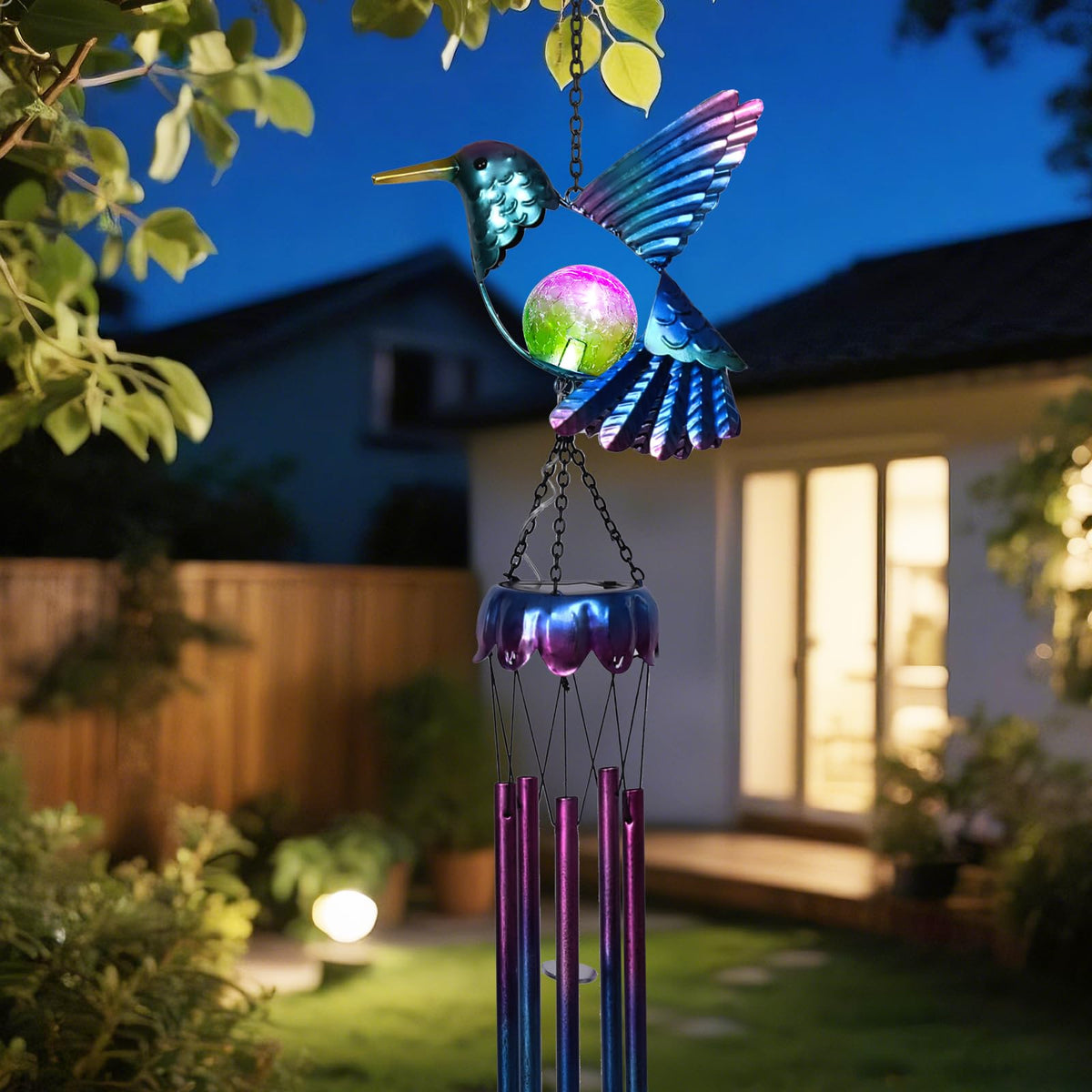 Taman Solar Wind Chime LED globe illuminates night gardens and patios