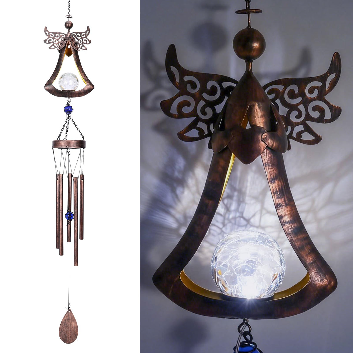 Taman Wind Chime 42-Inch Angel Solar Light enhances garden ambience