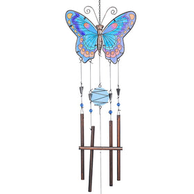 Taman wind chimes butterfly-wings close-up showing frosted and polished glass for decorative garden charm