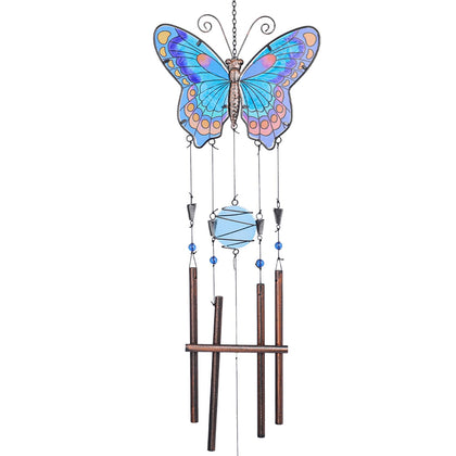 Taman wind chimes butterfly-wings close-up showing frosted and polished glass for decorative garden charm