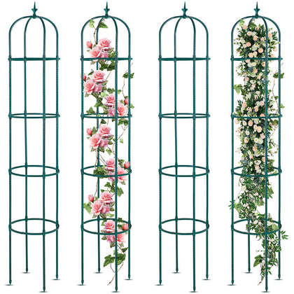 Tandefio 4-pack 6ft garden obelisk trellis in green supports climbing plants.