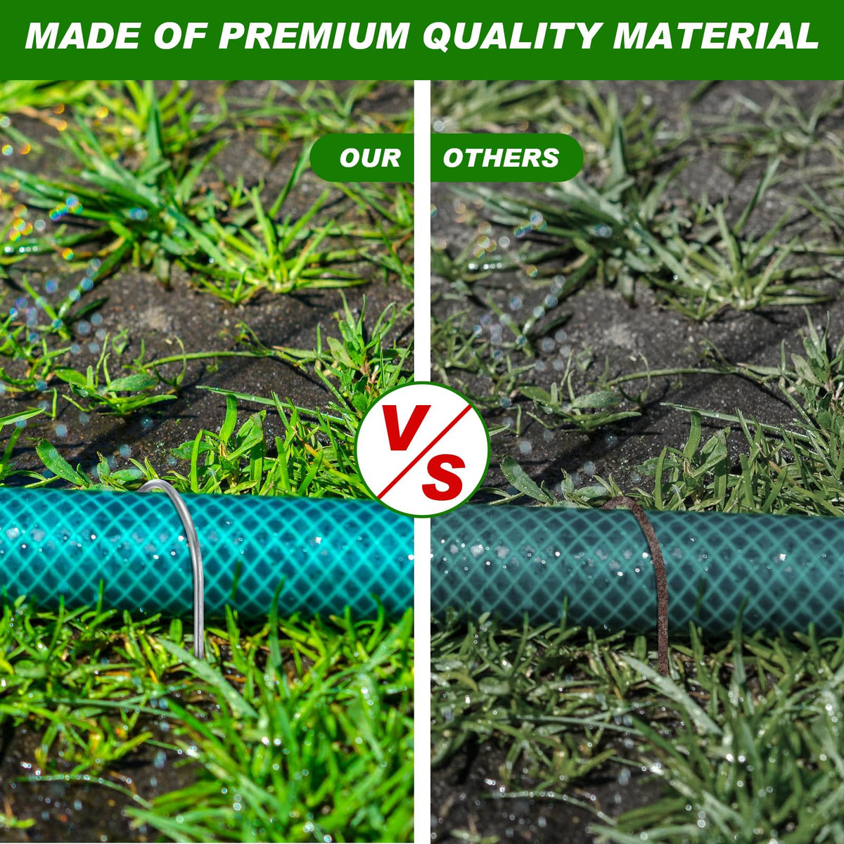 Tandefio stake anchoring chicken wire for reliable garden fencing.
