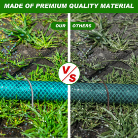 Tandefio stake anchoring chicken wire for reliable garden fencing.