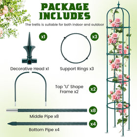 Tandefio green obelisk trellis in a garden blends with plants.