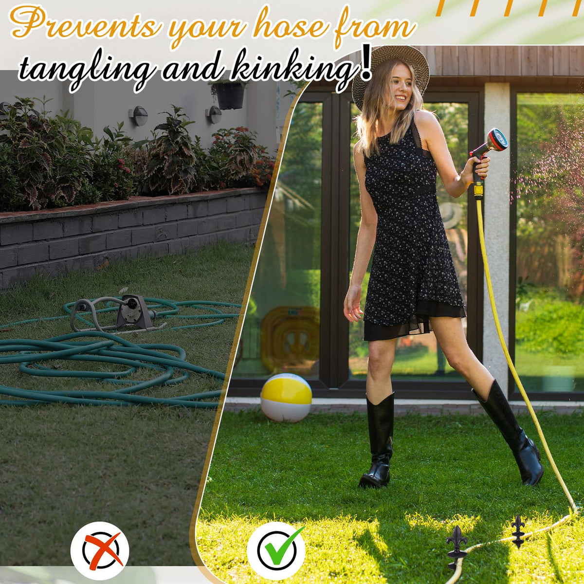 Tandefio ground post provides stable placement and visible hose path in lawns.