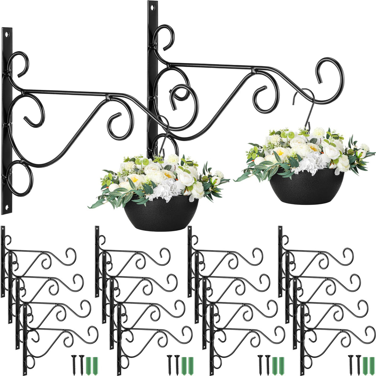Tandefio 10-pack hanging brackets set, sturdy 10-inch support for plants and decor.