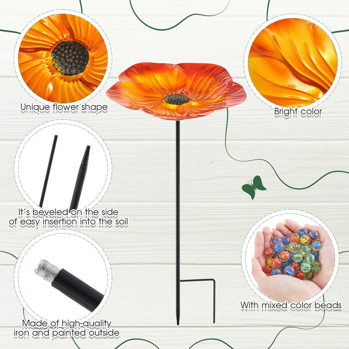 Tandefio Vivid Flower butterfly bath bowl adds color and attracts pollinators.