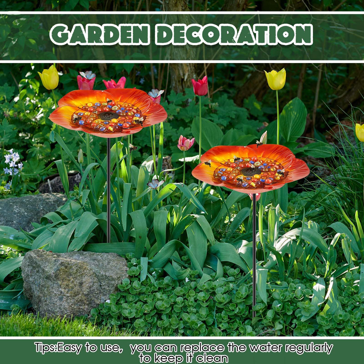 Tandefio Vivid Flower features sturdy iron construction built to endure outdoor use.