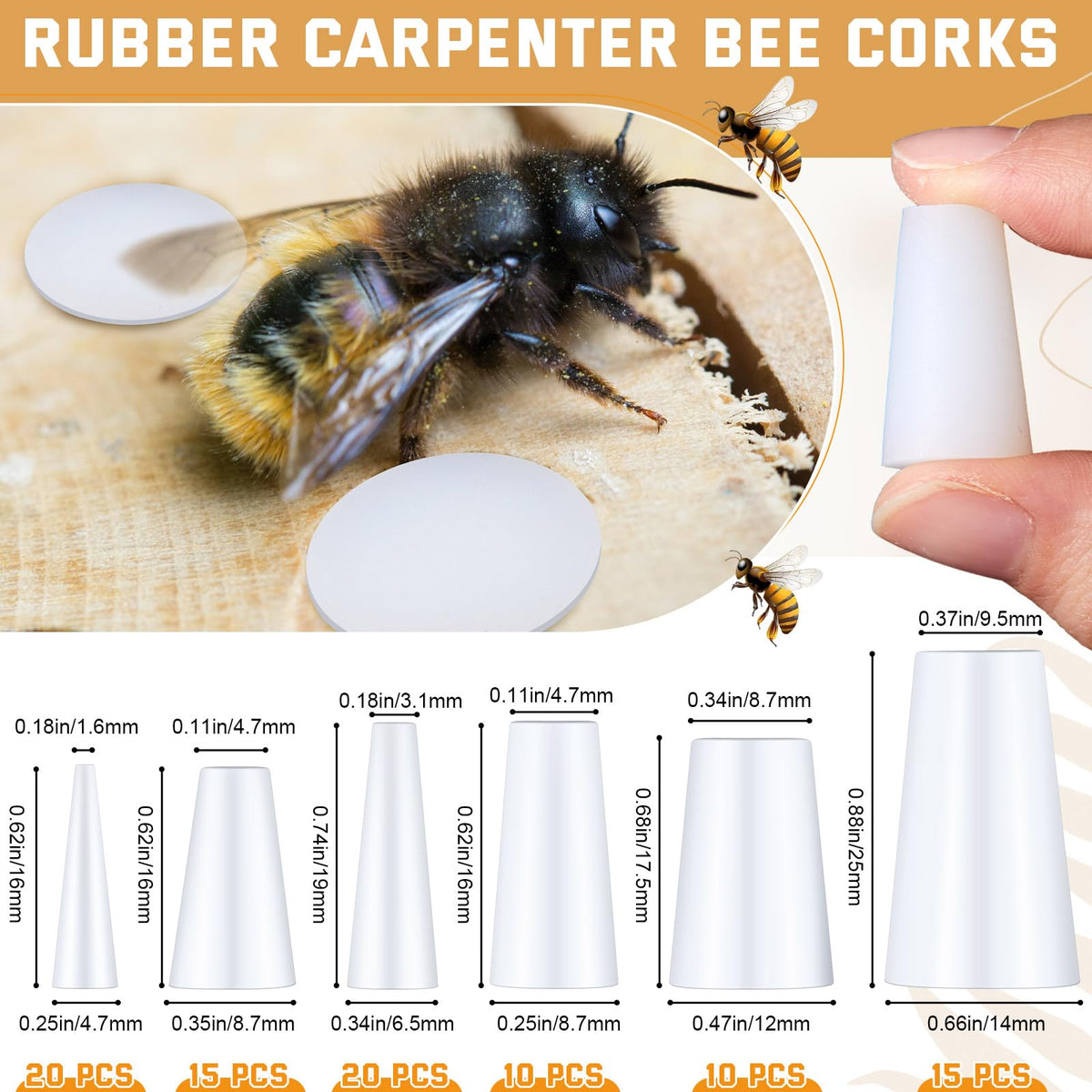 Tandefio white rubber bee plugs show durability for repairs.