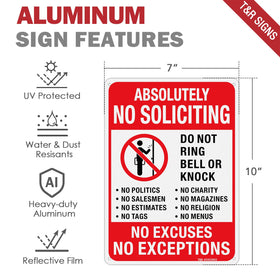 T&R Absolutely No Soliciting sign pack of 2 shown together for easy replacement