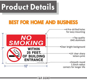 T&R No Smoking 25 Feet sign clearly displayed at doorway exterior.