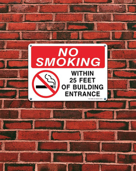 T&R No Smoking 25 Feet sign suitable for multiple entrances in a complex.