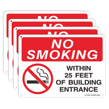 T&R No Smoking 25 Feet sign on durable aluminum for entrances.